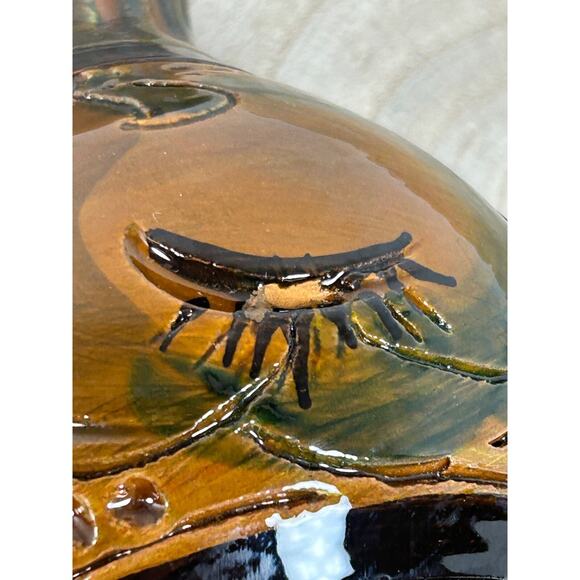 Studio Pottery Vase Carved Etched Glazed Brown Green Black 6" Italy Tuscan Fall - Picture 8 of 9